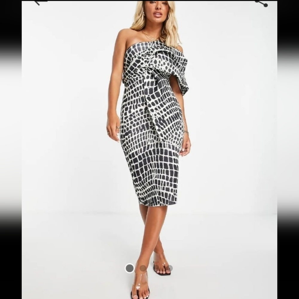 Great For PROM! Black and White Off-Shoulder Dress